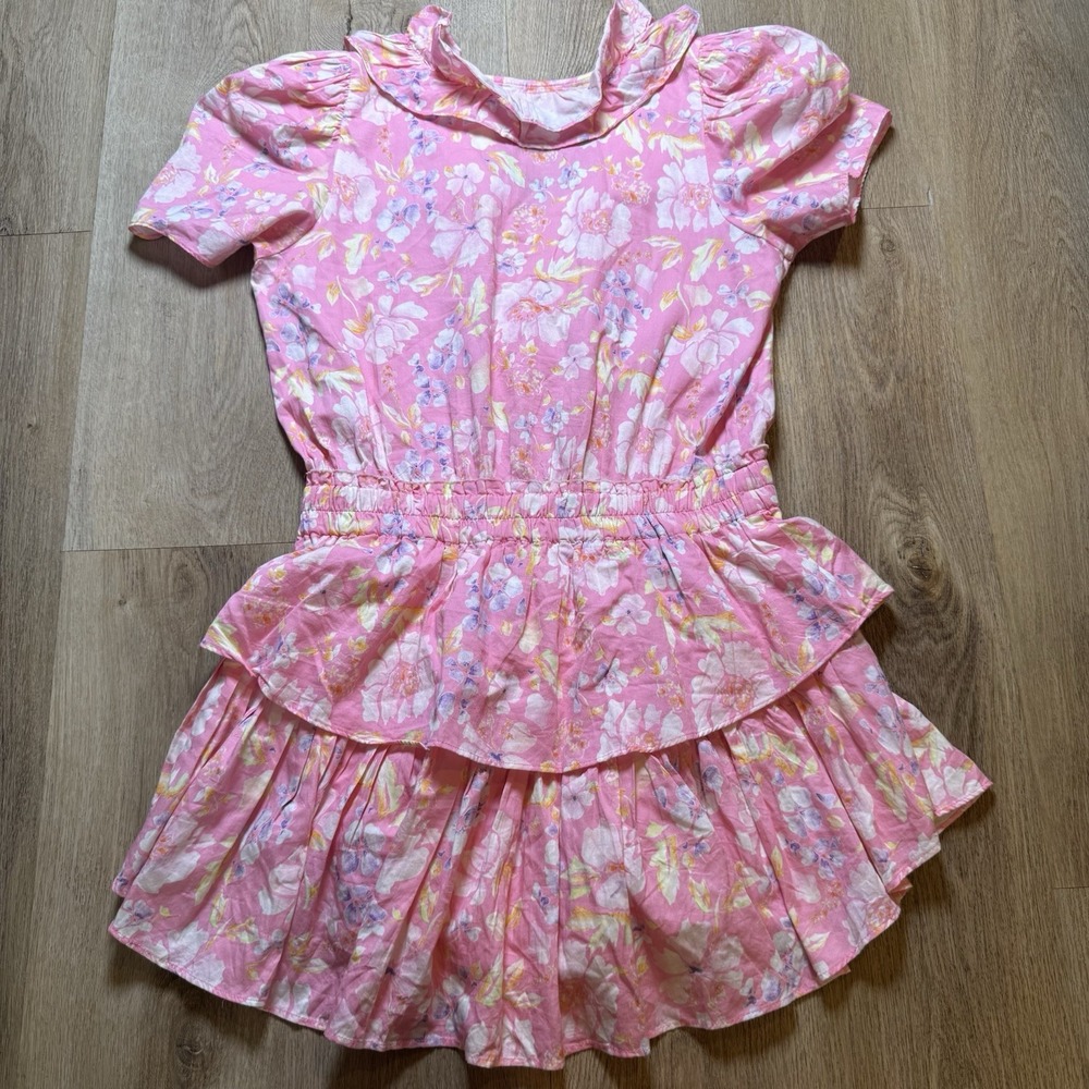 LoveShackFancy Ellis Mini Pink Party Bash Ruffle V-neck Cotton Summer Dress M - Picture 2 of 8
